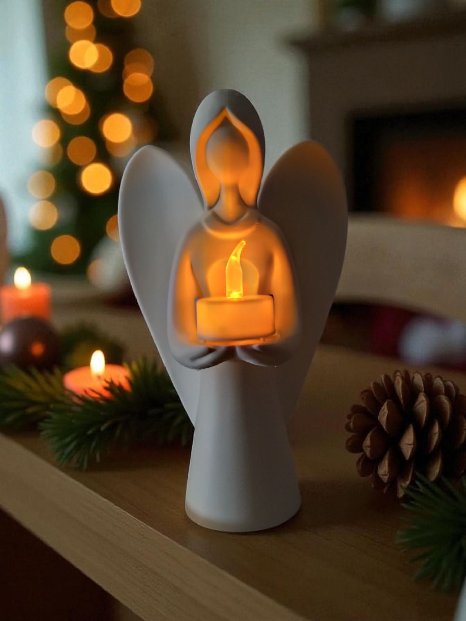 Engel med LED lys i juleopstilling