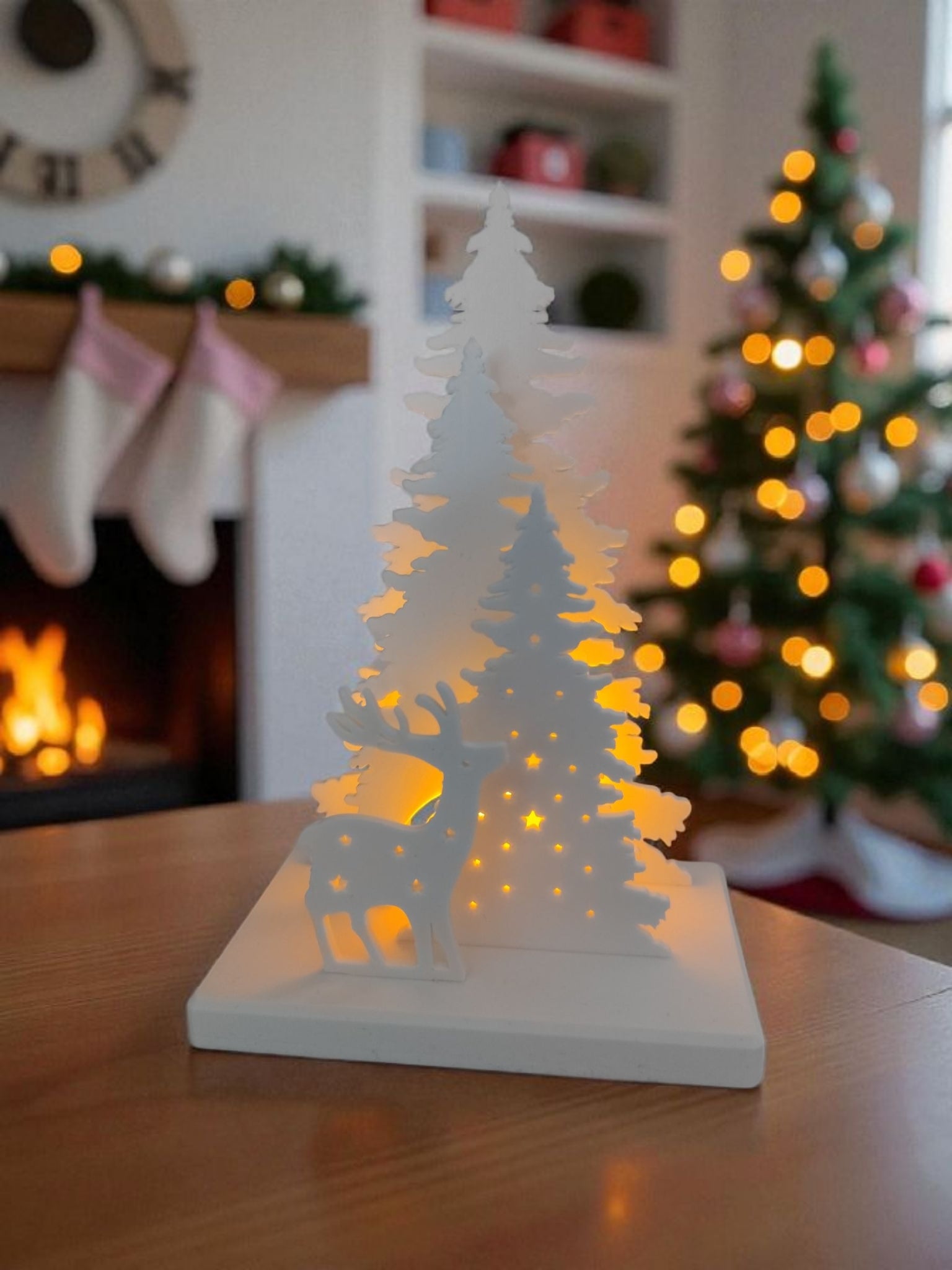 3D Printet Julelandskab med Rensdyr inkl. LED Lys