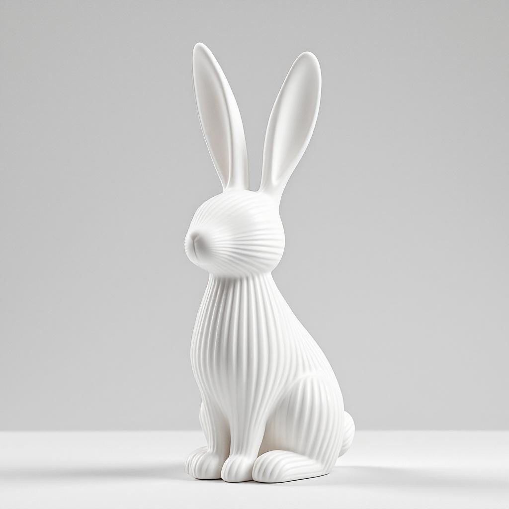 Stilren hvid ribbet påskehare fotograferet på neutral baggrund